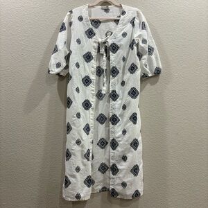 Luisa Perla Made in Italy Boho Kimono Cover Up White Blue Cotton Embroidered